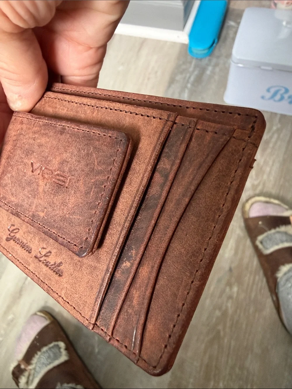 Viosi Genuine Leather Brown Money Clip Wallet for Men